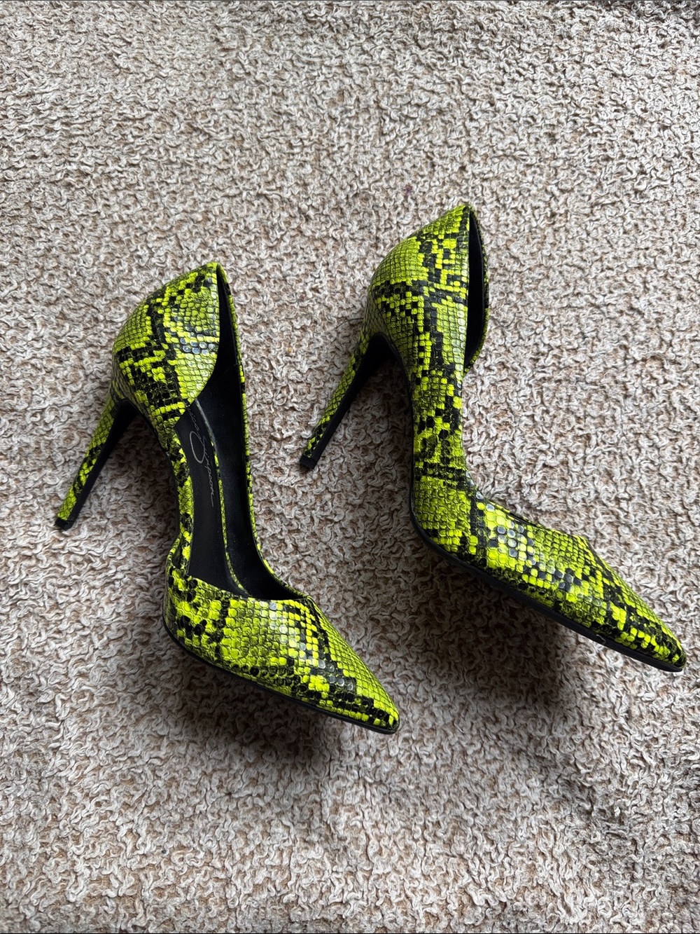 Jessica Simpson Neon Green Snake-Print Pointed Toe Stilettos